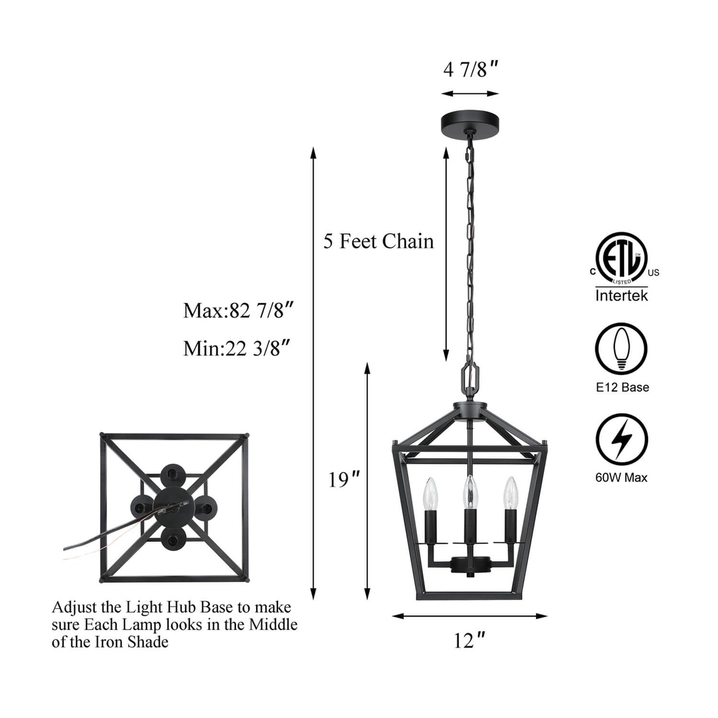 Black Farmhouse Hanging Lantern Pendant Light XB-C1306-MB