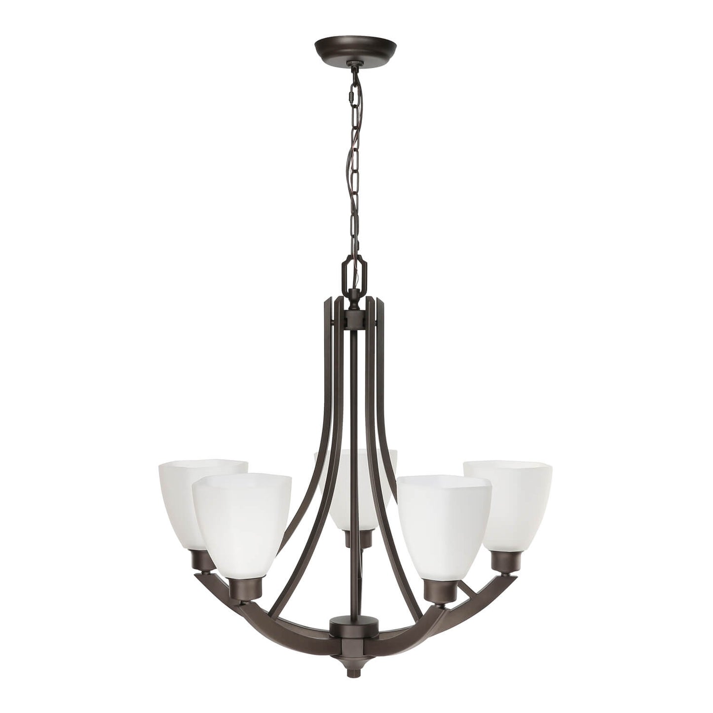 Dark Bronze White Glass Adjustable Iron Chain Pendant Light Kitchen 5-Lights American Retro Metal Vintage Chandelier XB-C361-5-DB