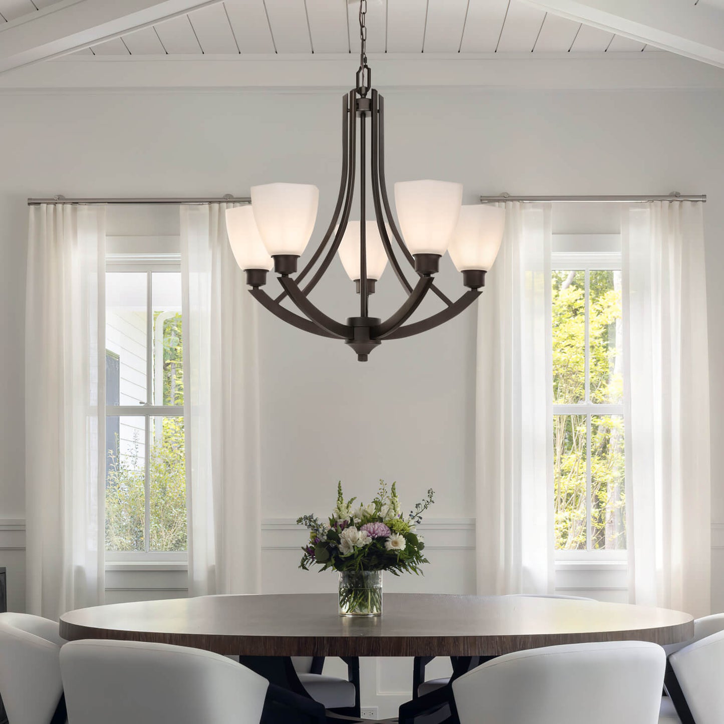 Dark Bronze White Glass Adjustable Iron Chain Pendant Light Kitchen 5-Lights American Retro Metal Vintage Chandelier XB-C361-5-DB