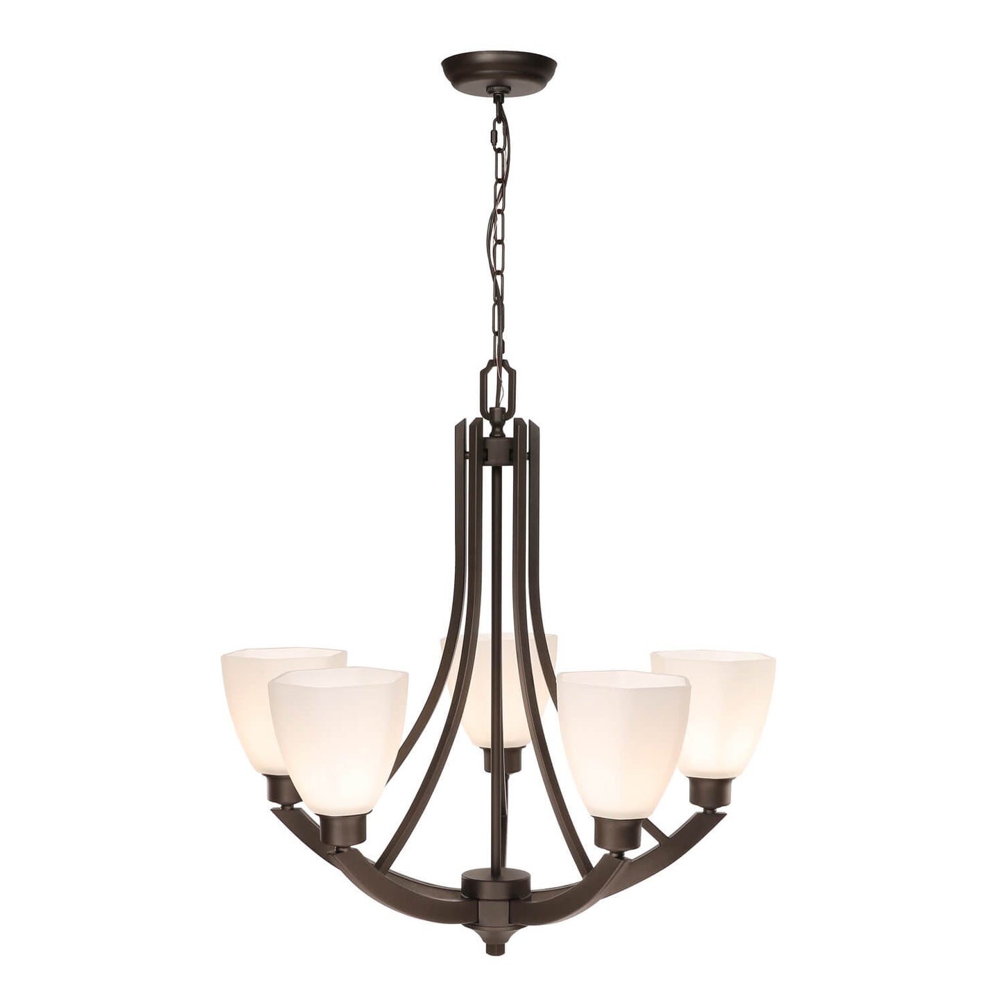 Dark Bronze White Glass Adjustable Iron Chain Pendant Light Kitchen 5-Lights American Retro Metal Vintage Chandelier XB-C361-5-DB