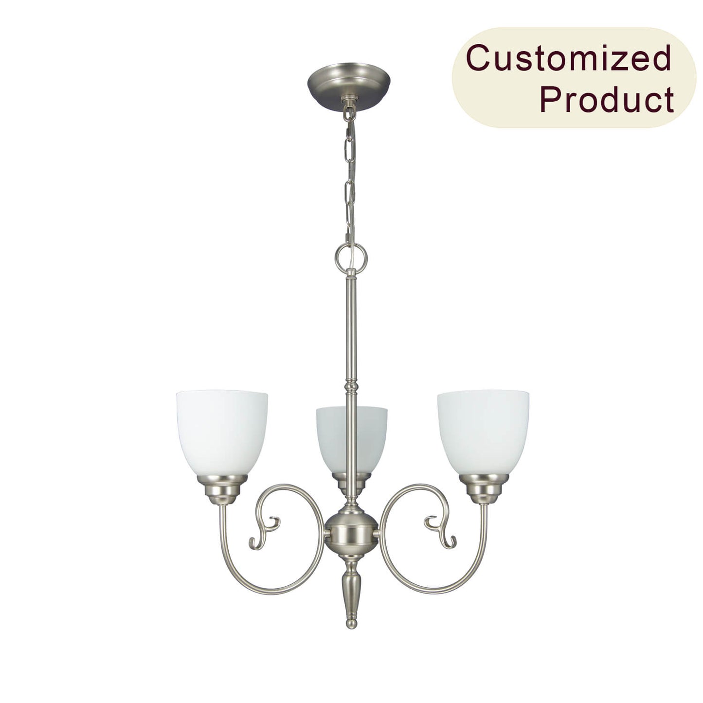 Modern Hotel Vintage Glass Shade Brushed Nickel 3 Light Hanging Ceiling Light Fixture Large Chandelier Pendant Light XB-C721-3-SN