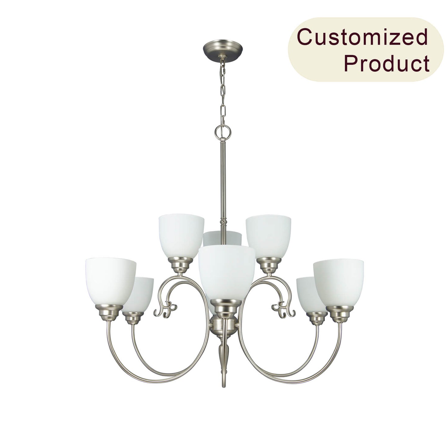 Modern Hotel Vintage Glass Shade Brushed Nickel 3 Light Hanging Ceiling Light Fixture Large Chandelier Pendant Light XB-C721-9-SN
