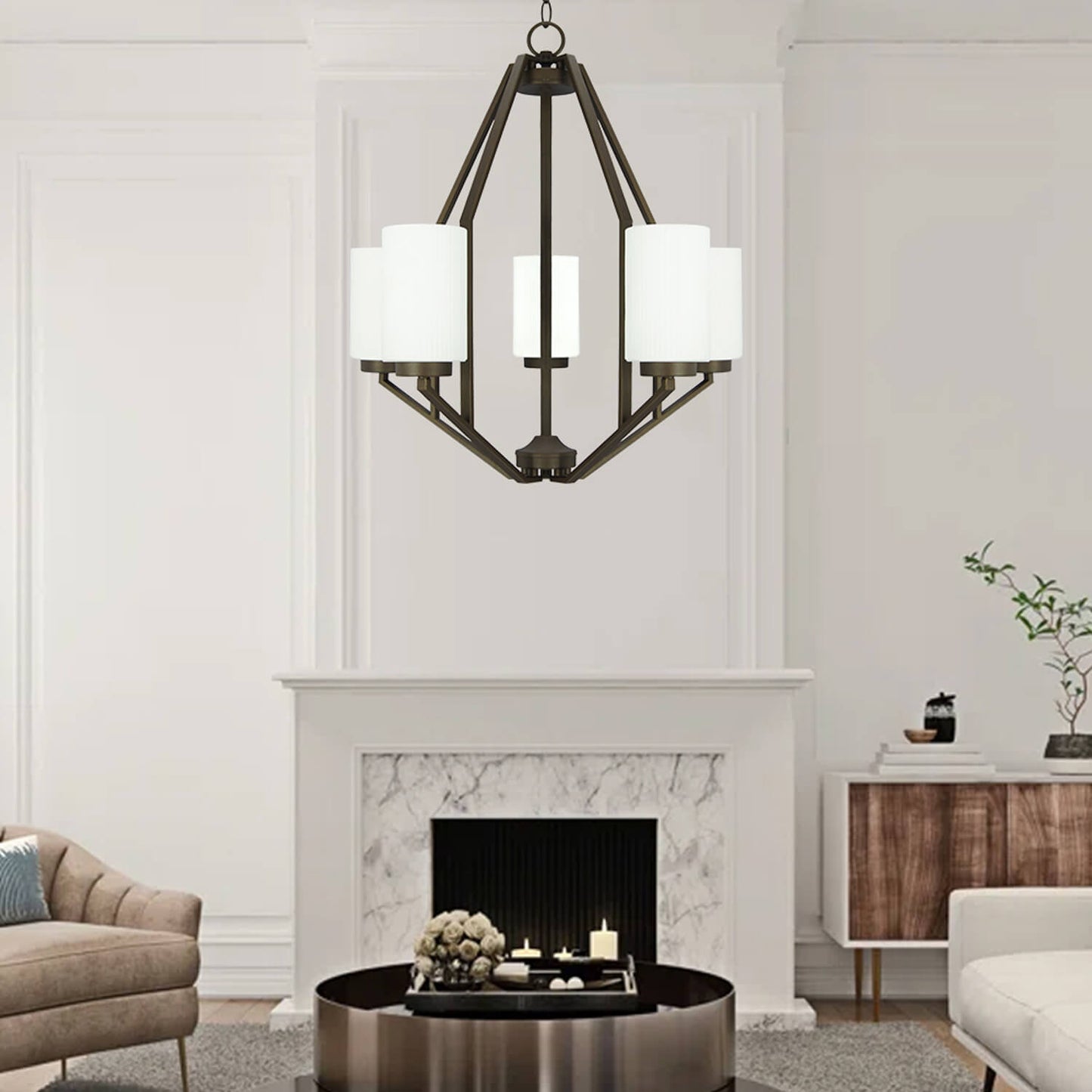 Indoor Decorative Iron Dark Bronze E26 Chain Hanging Ceiling Lamps Chandelier Ceiling Light Glass Pendants Lights for Home XB-C816-5-DB