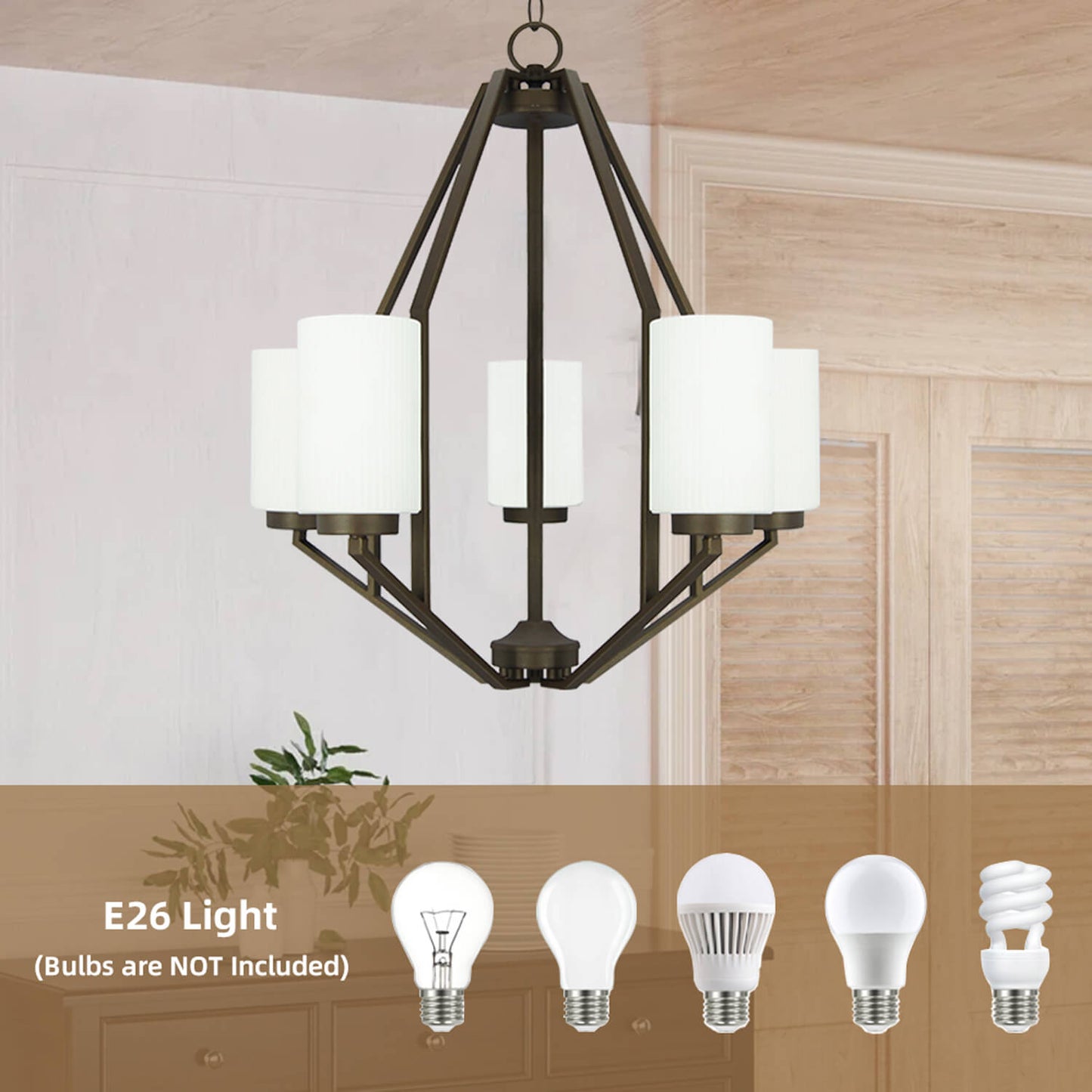 Indoor Decorative Iron Dark Bronze E26 Chain Hanging Ceiling Lamps Chandelier Ceiling Light Glass Pendants Lights for Home XB-C816-5-DB