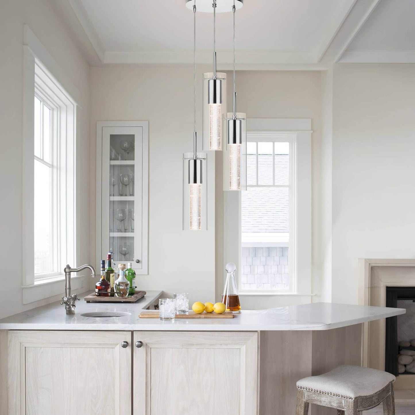 Crystal and LED Cluster Pendant Light with 3 Lights XB-P1110-3-CH