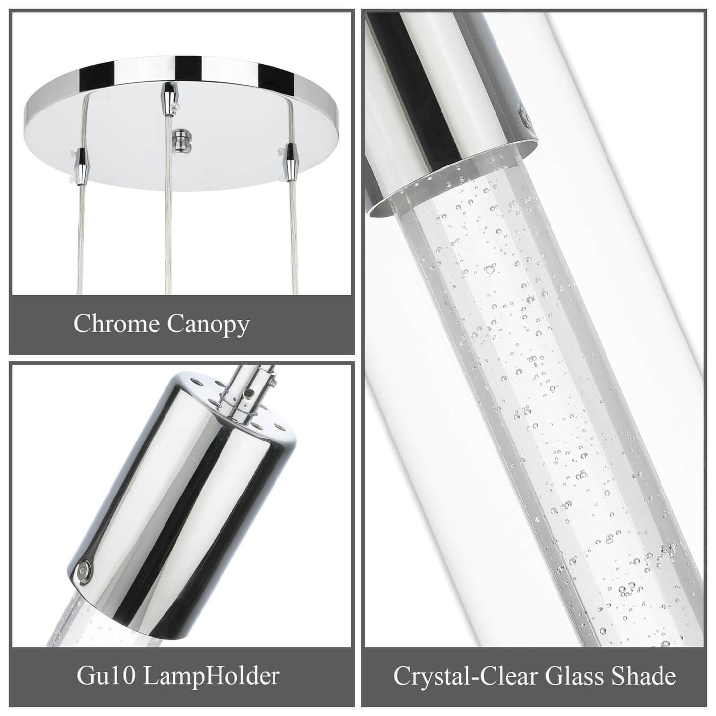Crystal and LED Cluster Pendant Light with 3 Lights XB-P1110-3-CH