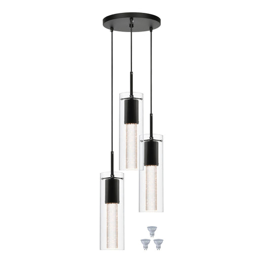 Modern 3-Light Cluster Pendant with Bubble Crystal & LED Bulb XB-P1110-3-MB