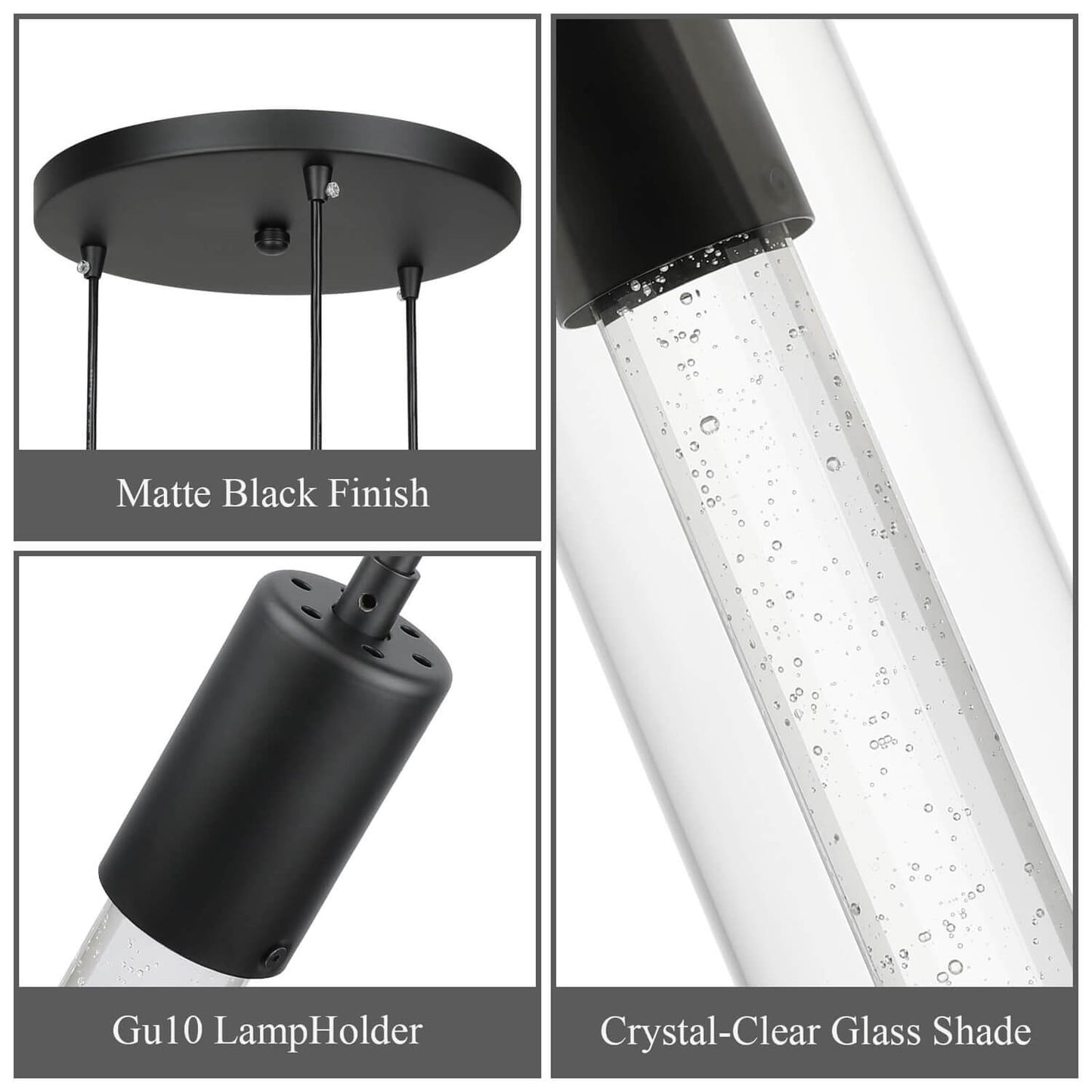 Modern 3-Light Cluster Pendant with Bubble Crystal & LED Bulb XB-P1110-3-MB