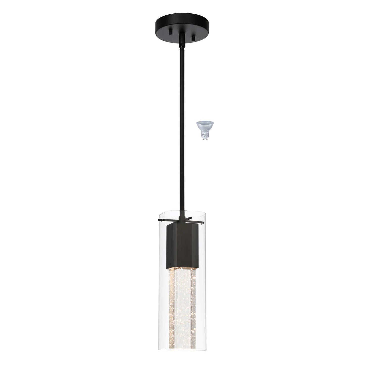 Modern Black Pendant Light with Square Glass Shade & LED Bulb XB-P1110-SQ-MB