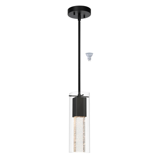 Modern Black Pendant Light with Square Glass Shade & LED Bulb XB-P1110-SQ-MB
