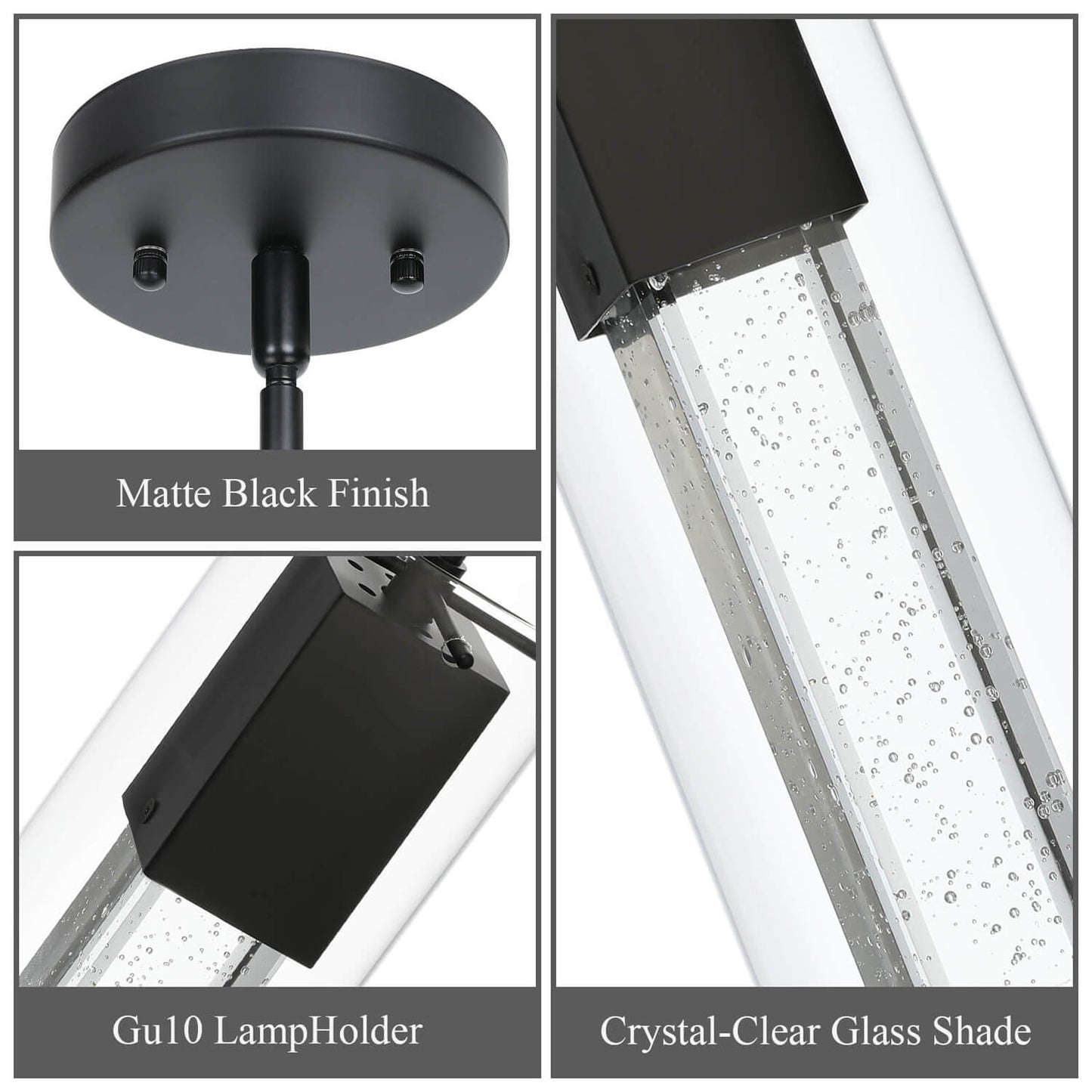 Modern Black Pendant Light with Square Glass Shade & LED Bulb XB-P1110-SQ-MB