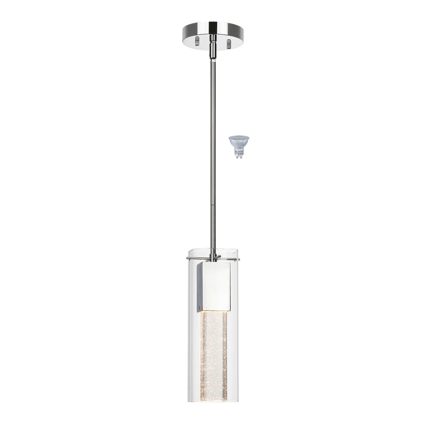 Modern Chrome Mini Pendant Light with Square Bubble Glass XB-P1110-SQ