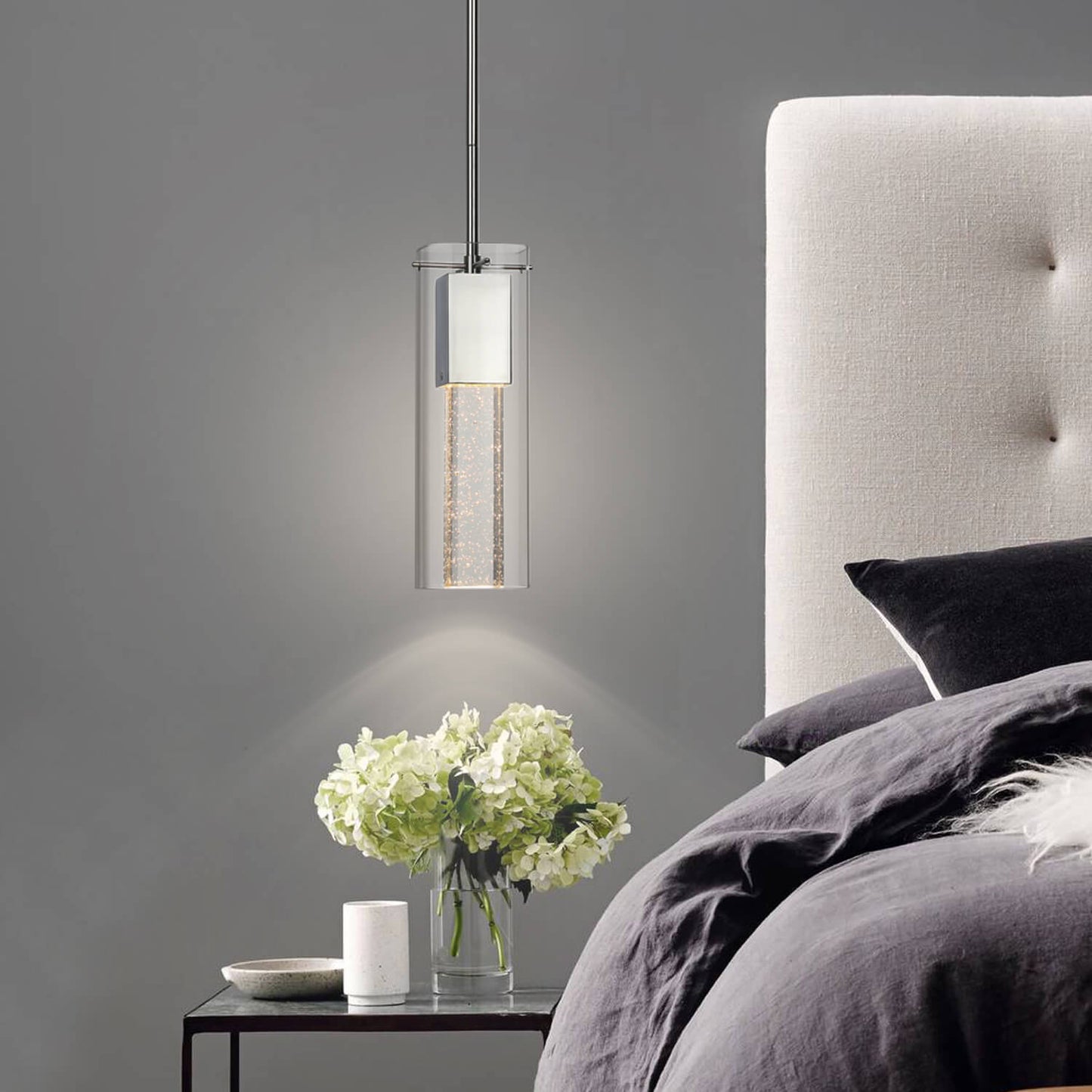 Modern Chrome Mini Pendant Light with Square Bubble Glass XB-P1110-SQ