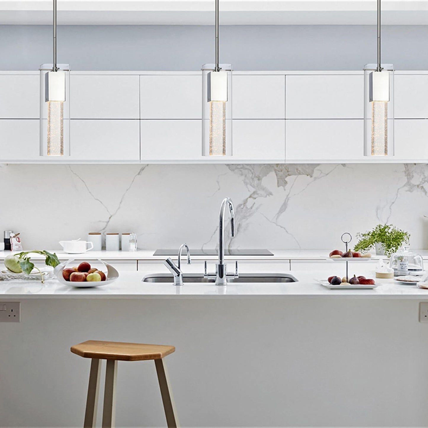 Modern Chrome Mini Pendant Light with Square Bubble Glass XB-P1110-SQ