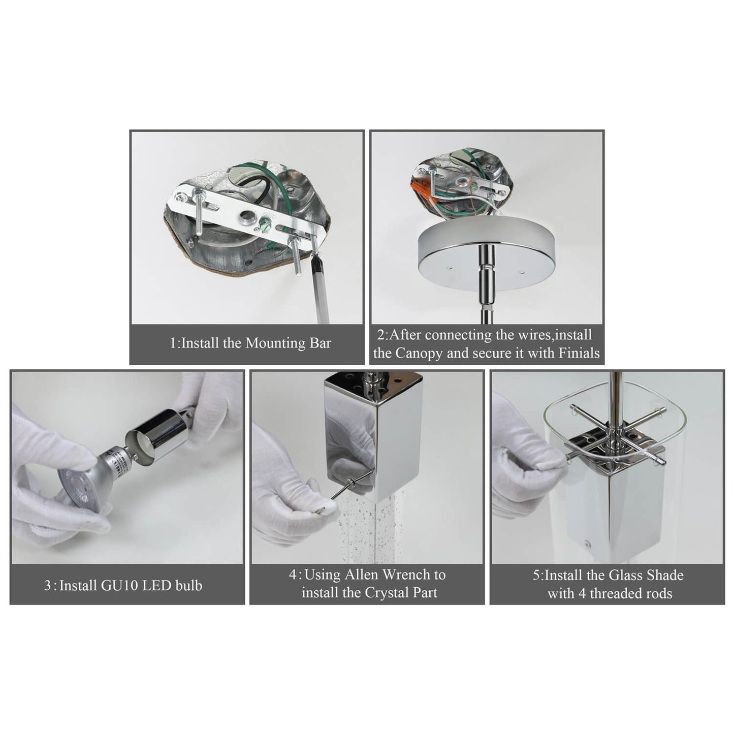 Modern Chrome Mini Pendant Light with Square Bubble Glass XB-P1110-SQ