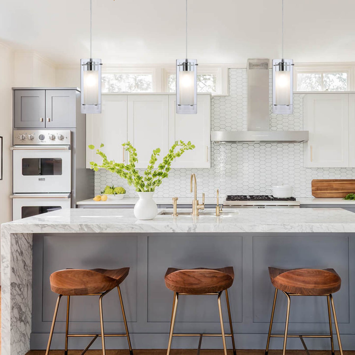 Modern Chrome Mini Pendant Light with Clear & Frost Glass XB-P1159-CH