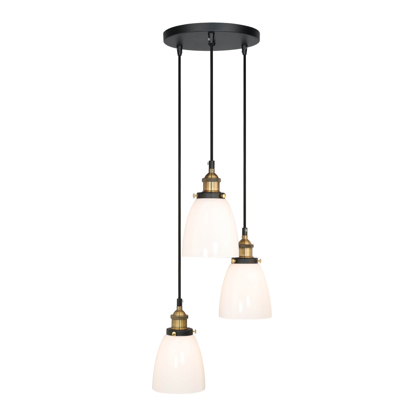 Modern 3-Light Cluster Pendant with Milk Glass, Anti-Brass Finish XB-P1160-3-AB