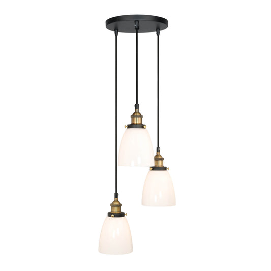 Modern 3-Light Cluster Pendant with Milk Glass, Anti-Brass Finish XB-P1160-3-AB