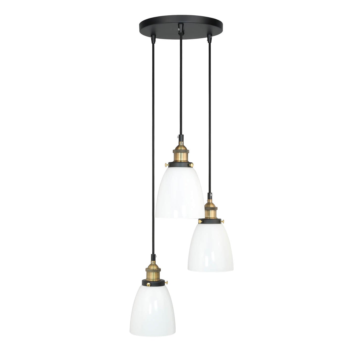 Modern 3-Light Cluster Pendant with Milk Glass, Anti-Brass Finish XB-P1160-3-AB