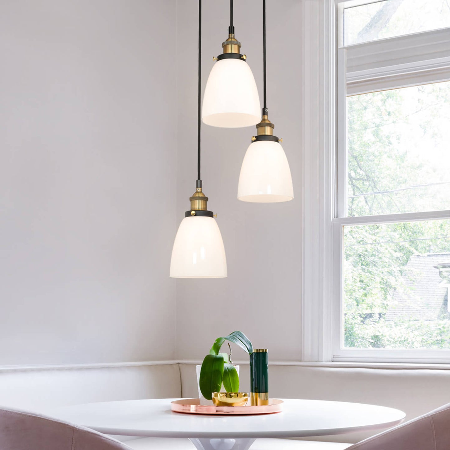Modern 3-Light Cluster Pendant with Milk Glass, Anti-Brass Finish XB-P1160-3-AB