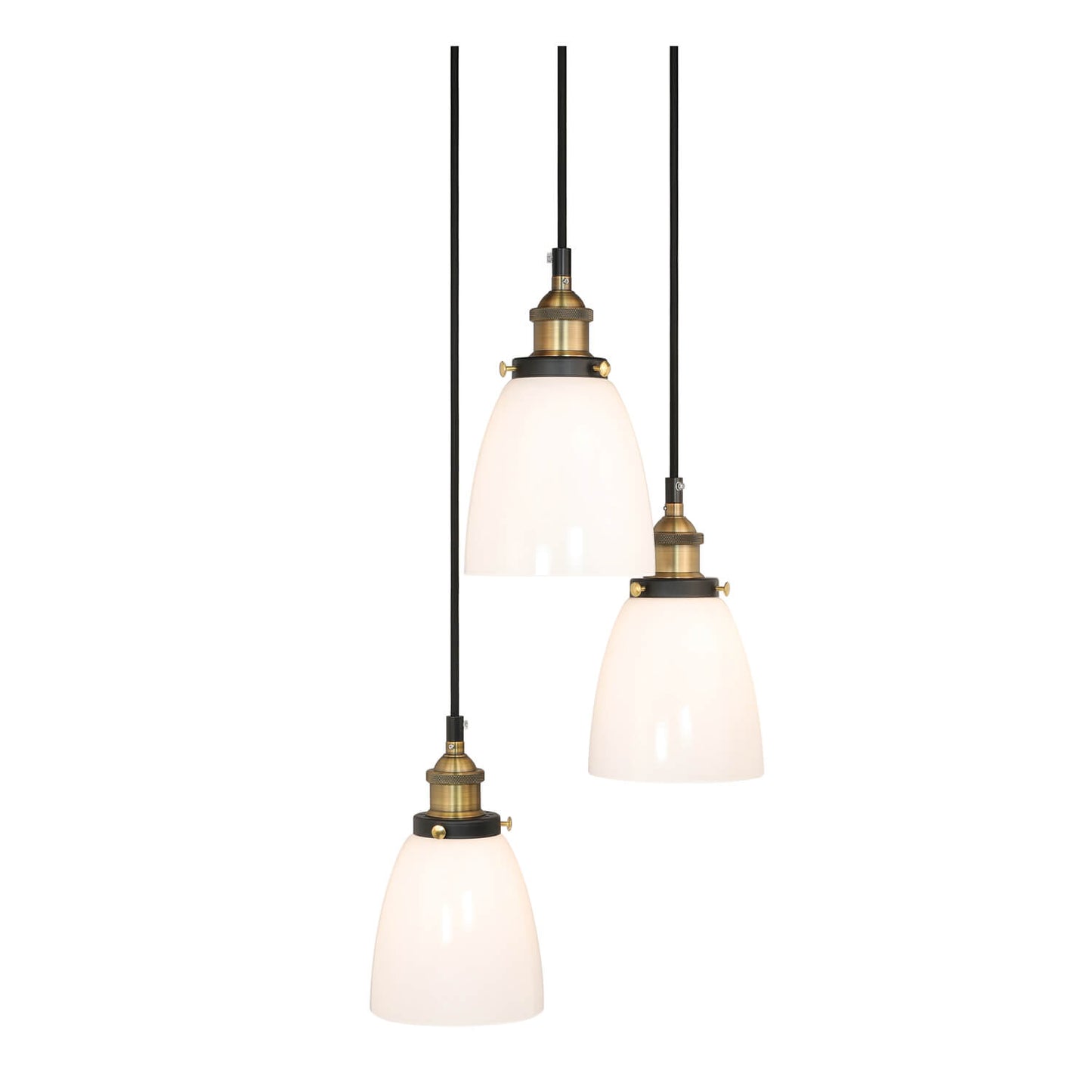 Modern 3-Light Cluster Pendant with Milk Glass, Anti-Brass Finish XB-P1160-3-AB
