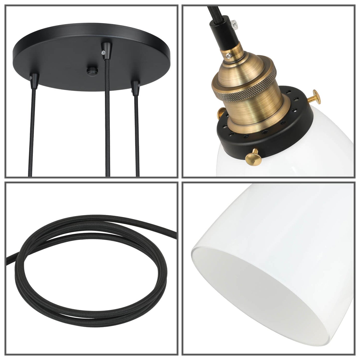 Modern 3-Light Cluster Pendant with Milk Glass, Anti-Brass Finish XB-P1160-3-AB