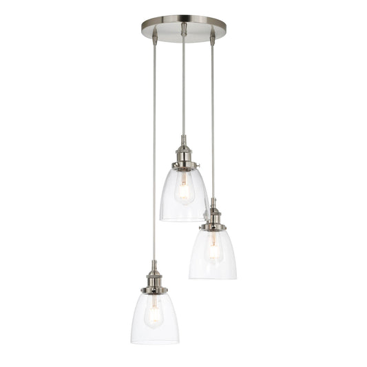Modern 3-Light Adjustable Glass Pendant Lighting in Brushed Nickel XB-P1160-3-CL-BN