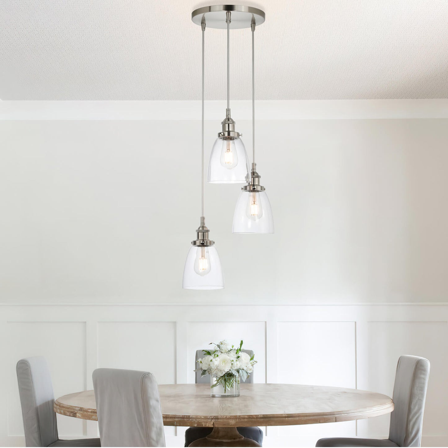 Modern 3-Light Adjustable Glass Pendant Lighting in Brushed Nickel XB-P1160-3-CL-BN