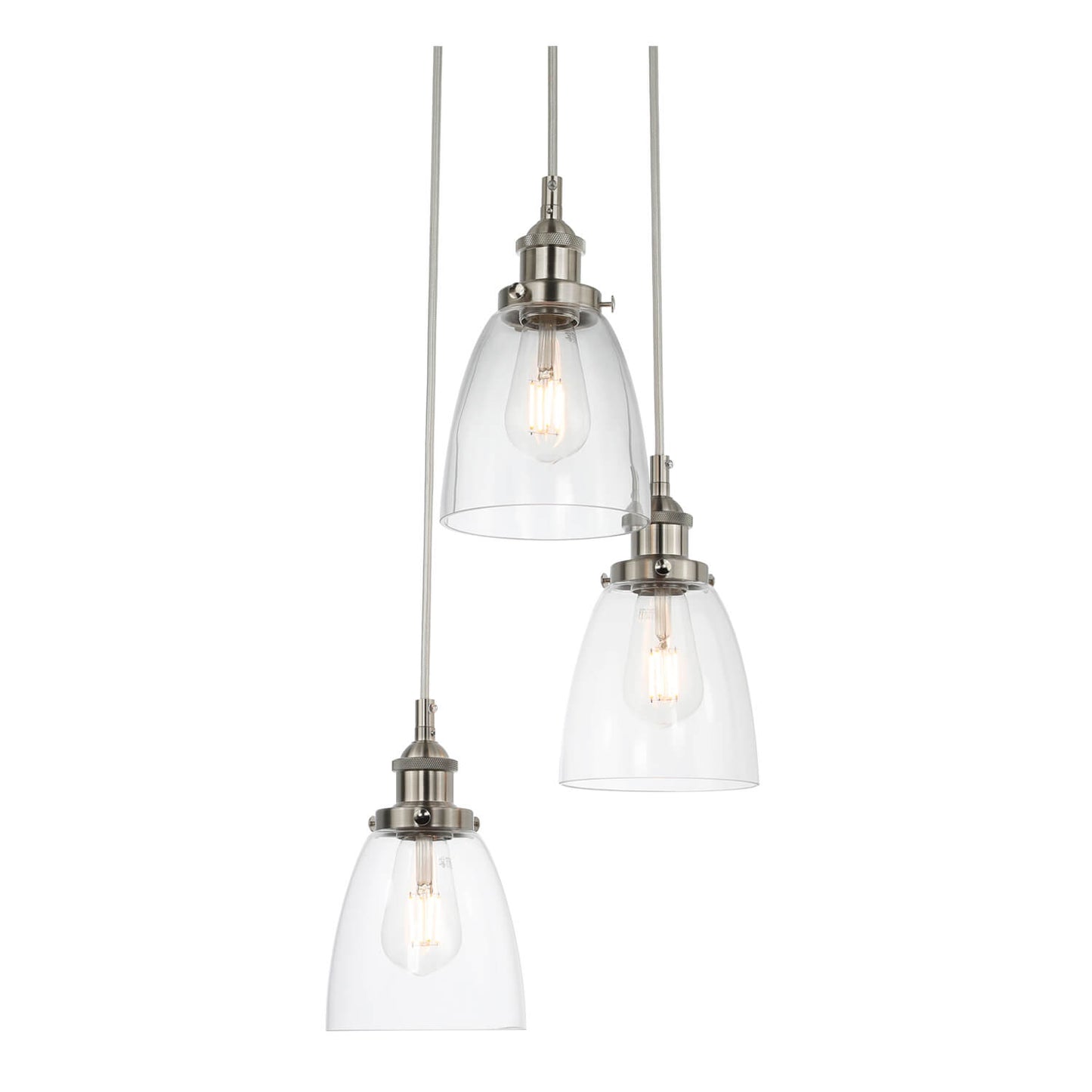 Modern 3-Light Adjustable Glass Pendant Lighting in Brushed Nickel XB-P1160-3-CL-BN