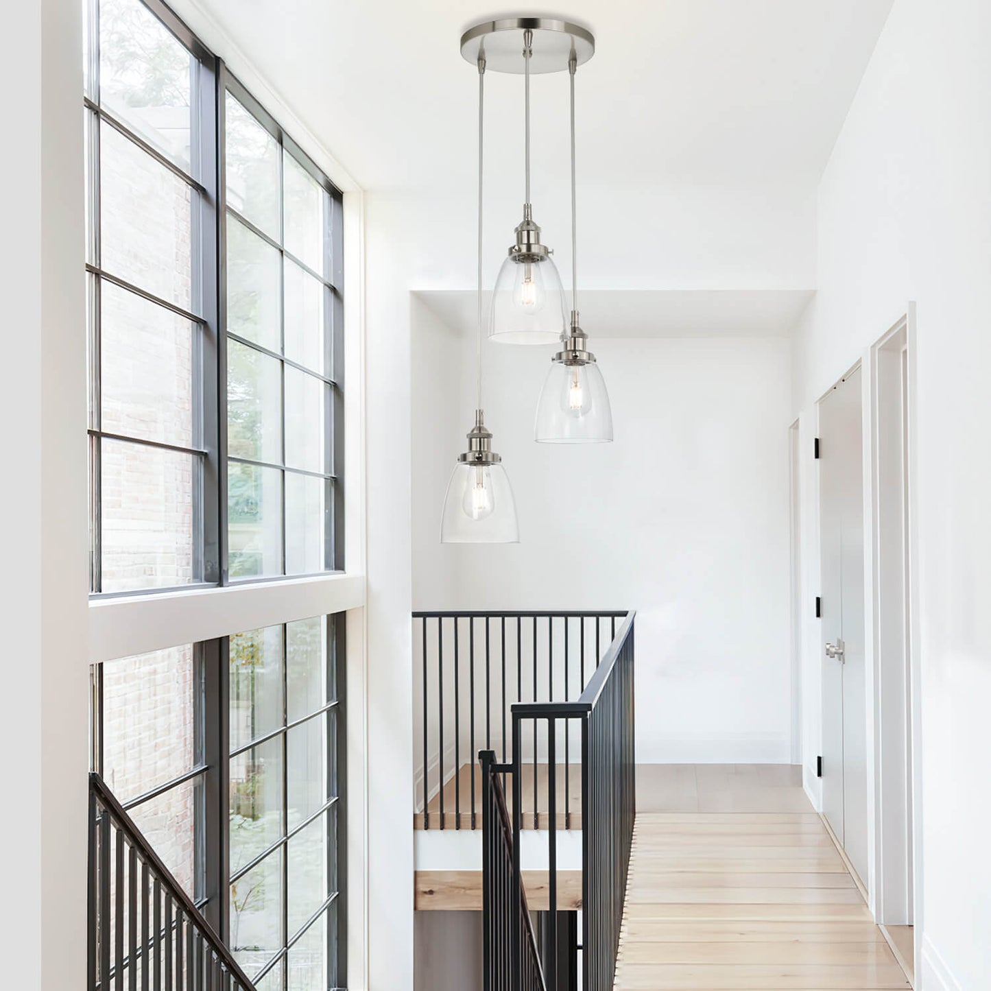 Modern 3-Light Adjustable Glass Pendant Lighting in Brushed Nickel XB-P1160-3-CL-BN