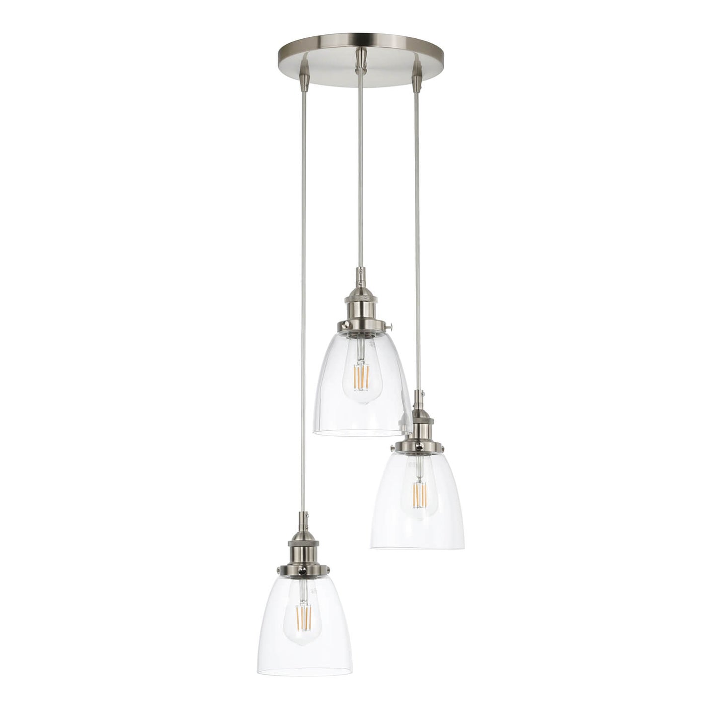 Modern 3-Light Adjustable Glass Pendant Lighting in Brushed Nickel XB-P1160-3-CL-BN