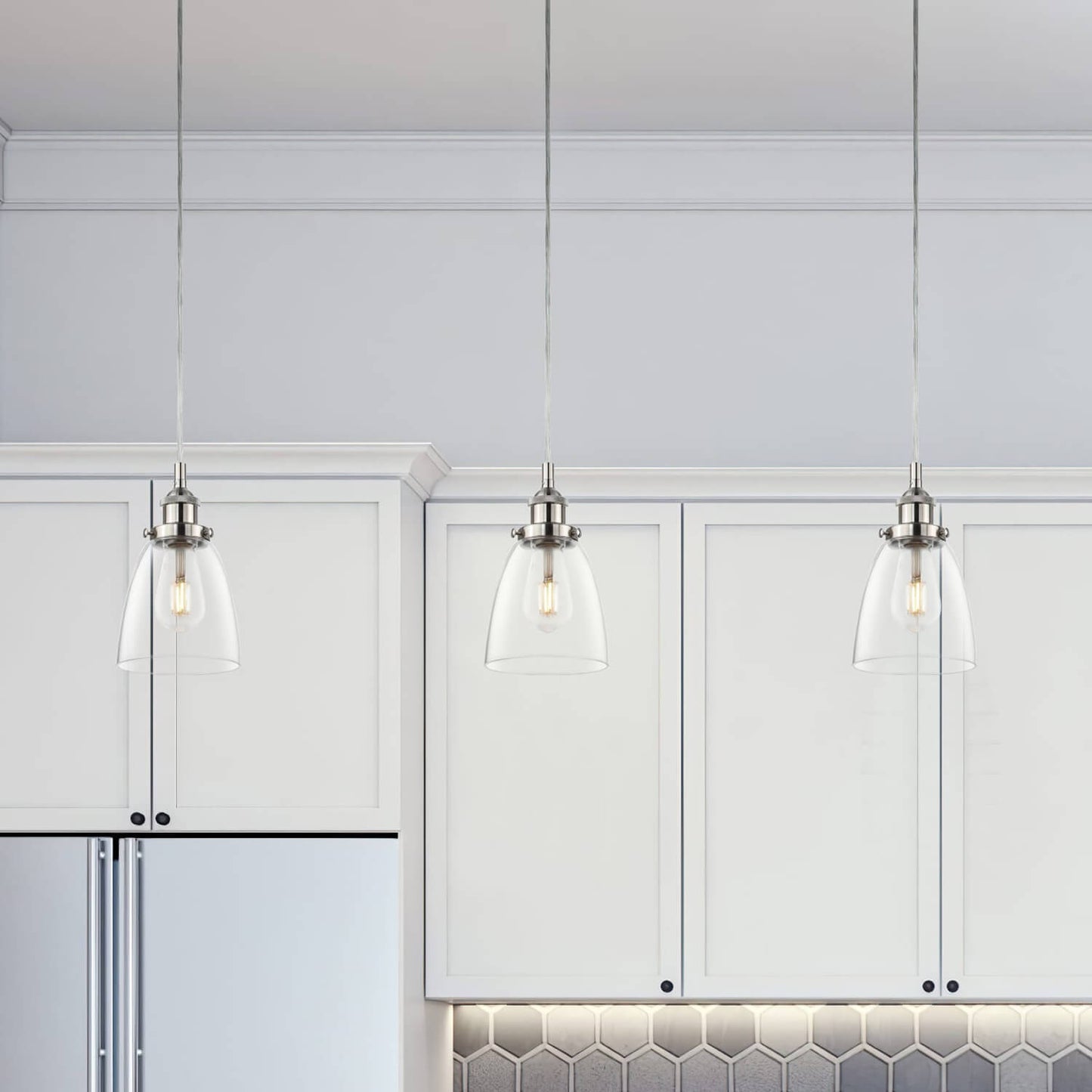 Adjustable Brushed Nickel Mini Pendant Light with Glass Shade for Kitchen XB-P1160-BN