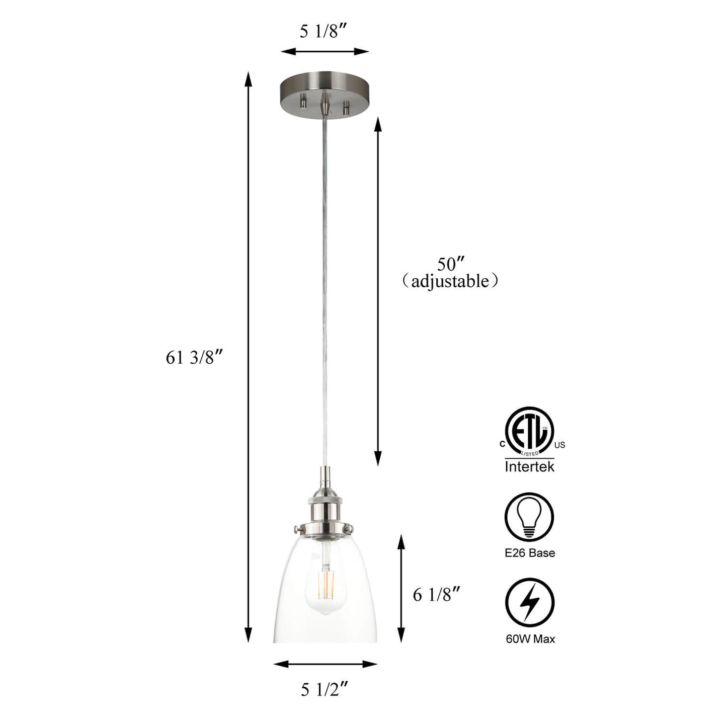 Adjustable Brushed Nickel Mini Pendant Light with Glass Shade for Kitchen XB-P1160-BN