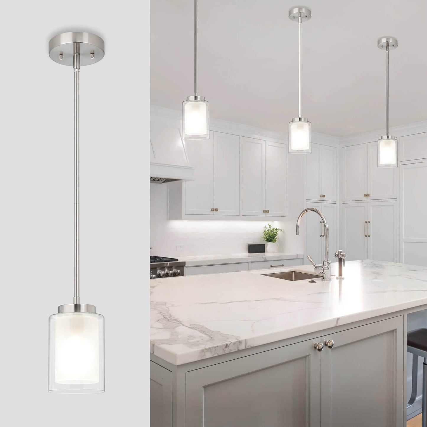 Modern Brushed Nickel Mini Pendant Light for Kitchen & Living Room XB-P1195-BN