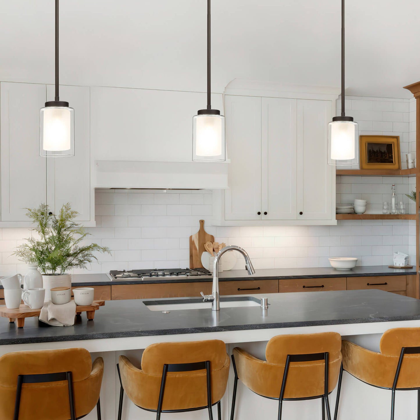 1 Light Mini Pendant Light with Dual Glass in Dark Bronze XB-P1195-DB