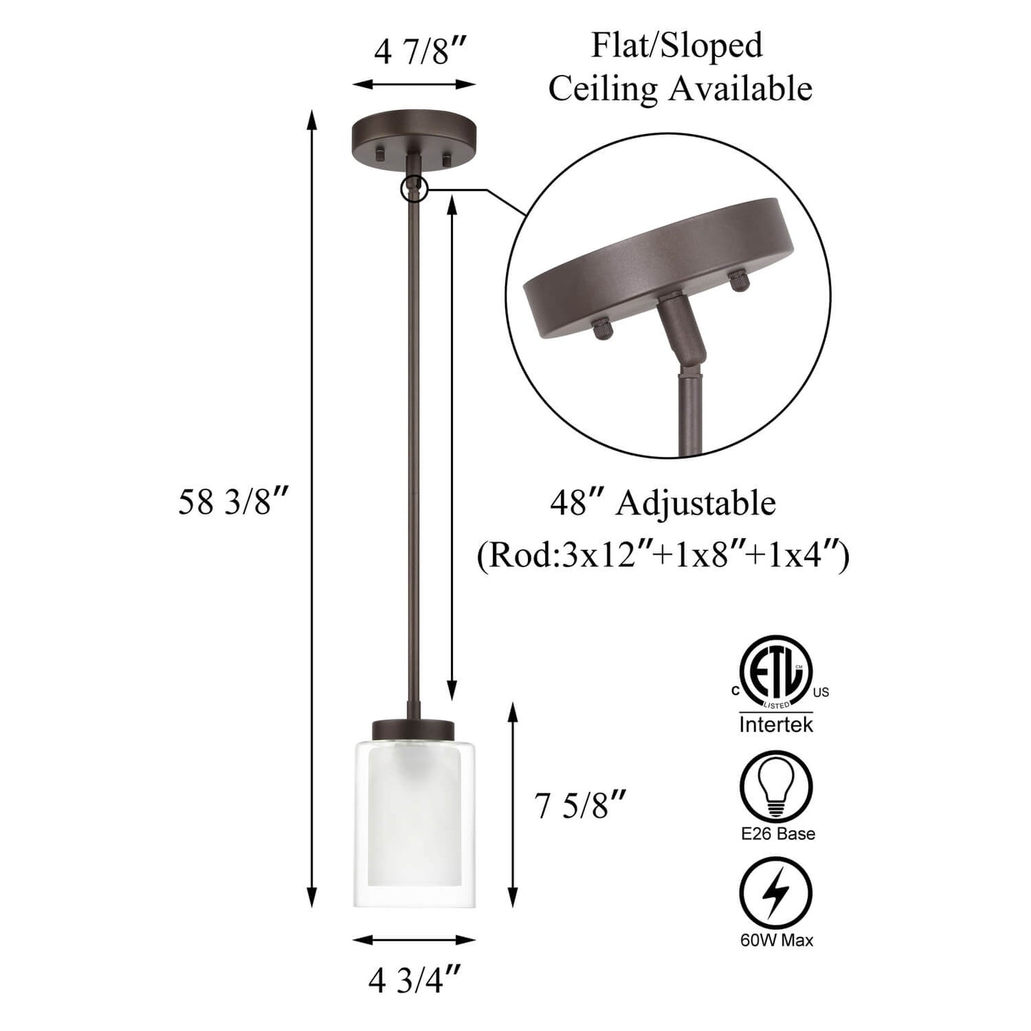 1 Light Mini Pendant Light with Dual Glass in Dark Bronze XB-P1195-DB