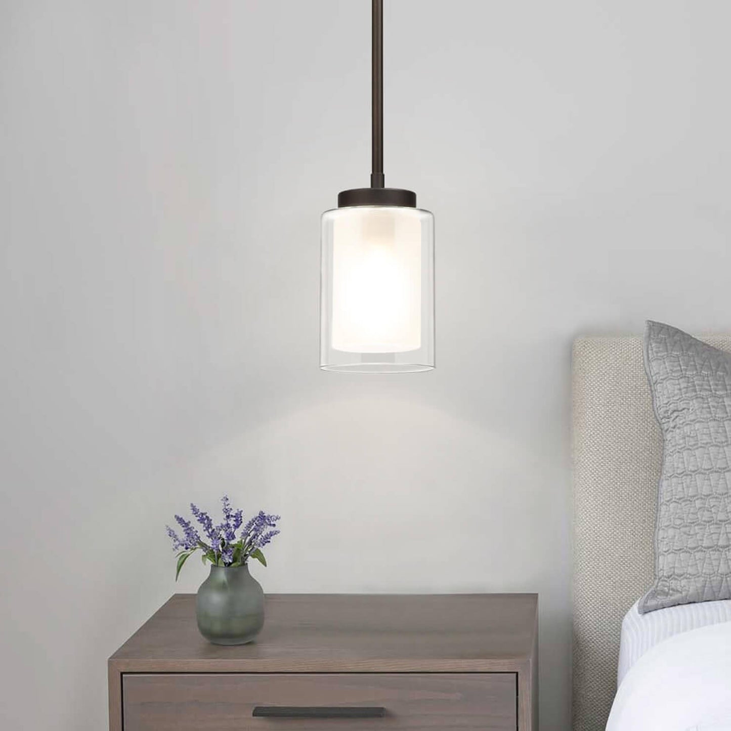 1 Light Mini Pendant Light with Dual Glass in Dark Bronze XB-P1195-DB
