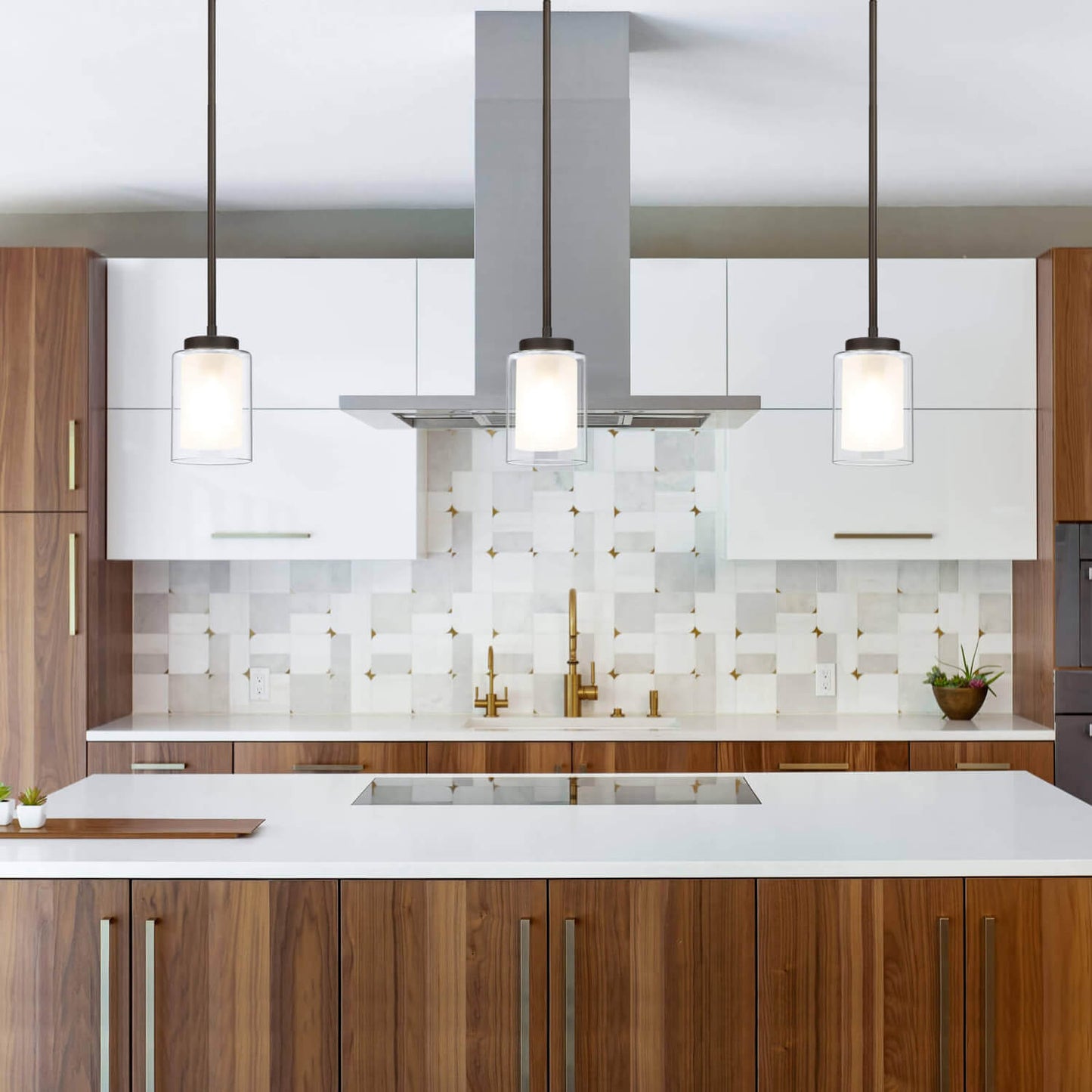 1 Light Mini Pendant Light with Dual Glass in Dark Bronze XB-P1195-DB
