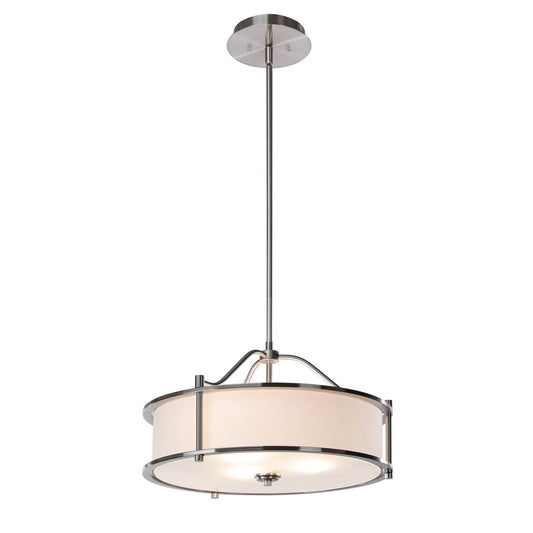 Drum Pendant Light, 18 inch, 3 Light with Fabric Shade, Glass Diffuser, Brushed Nickel XB-P1199-BN