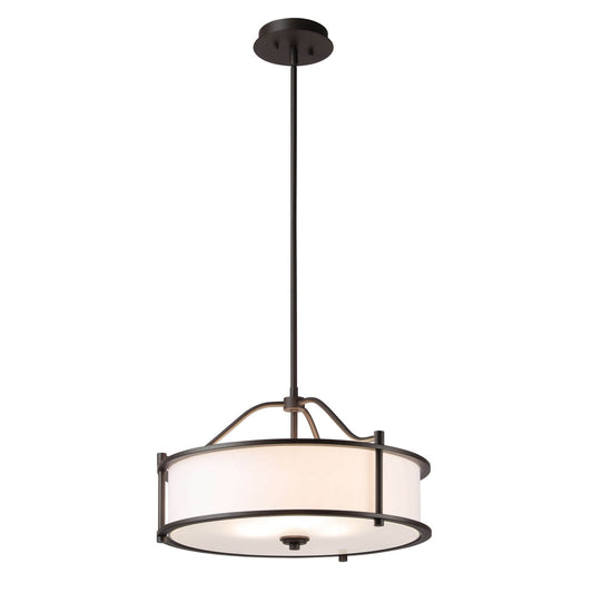 Drum Pendant Light, 18 inch, 3-Light with Fabric Shade, Glass Diffuser, Dark Bronze XB-P1199-DB