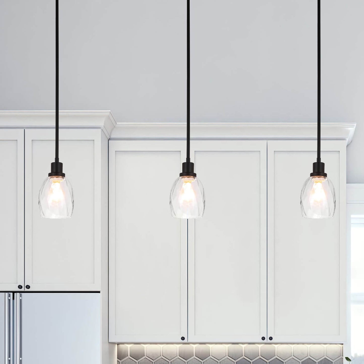 Modern Mini Pendant Light, Clear Glass Shade, Matte Black Finish, Adjustable Height XB-P1210-MBK