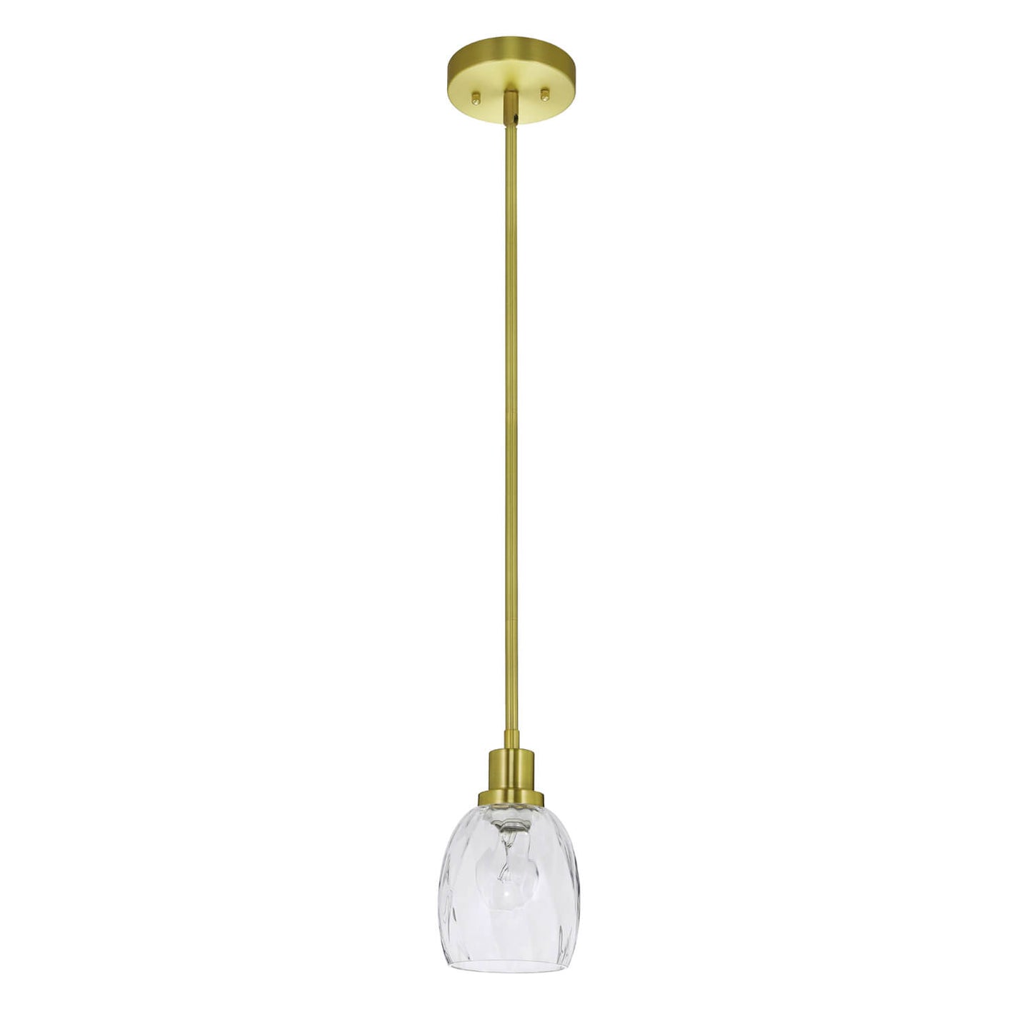Modern Glass Pendant Light, Clear Textured Shade, Brass Rod Fixture, Single Hanging Lamp XB-P1210-SB