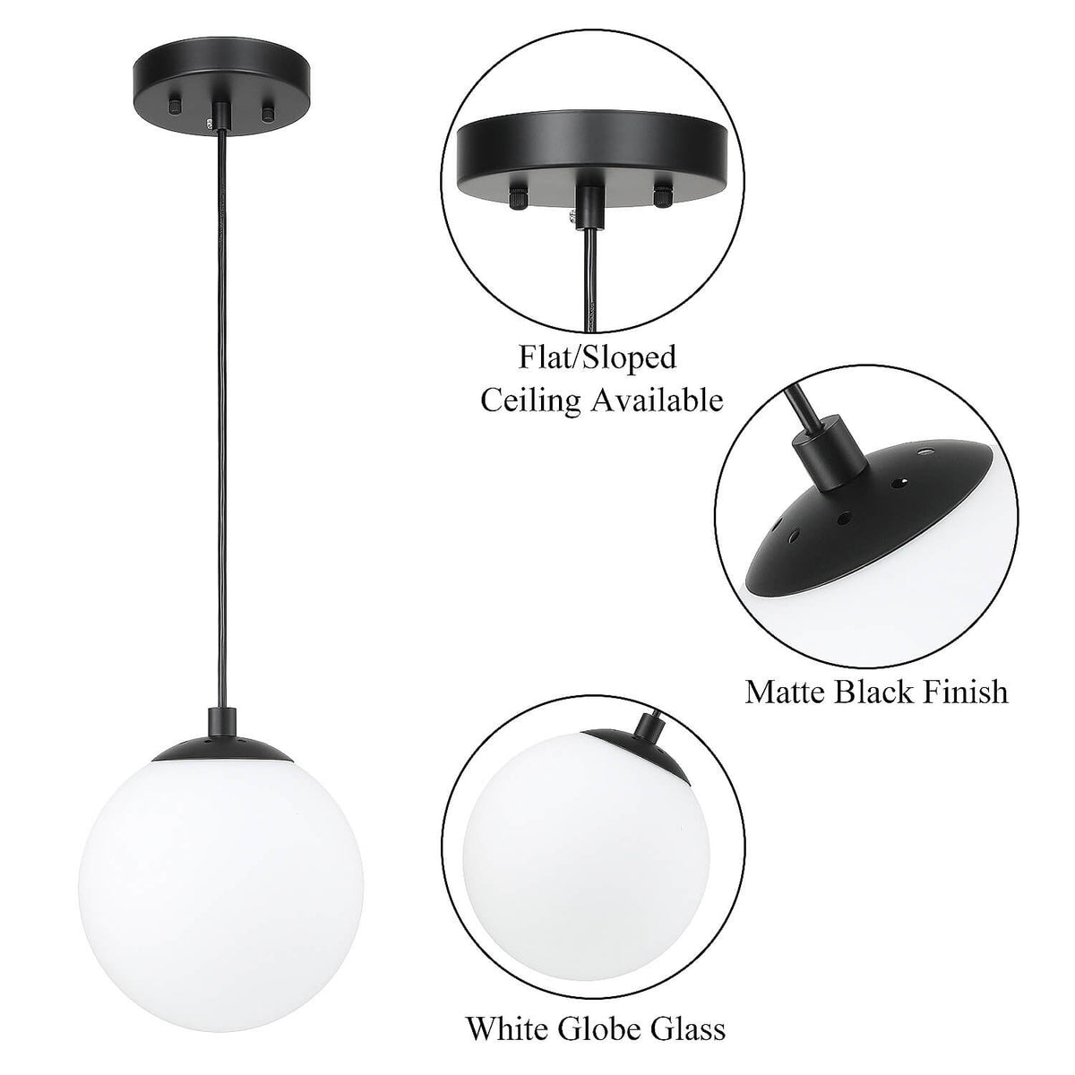 Modern Adjustable Globe Pendant Light in Matte Black Finish XB-P1211-MBK