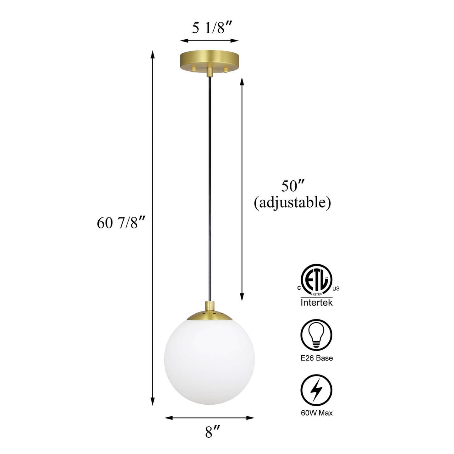 Modern Globe Pendant Light, Kitchen Hanging Ceiling Light, Satin Brass Finish, Adjustable Height XB-P1211-SB