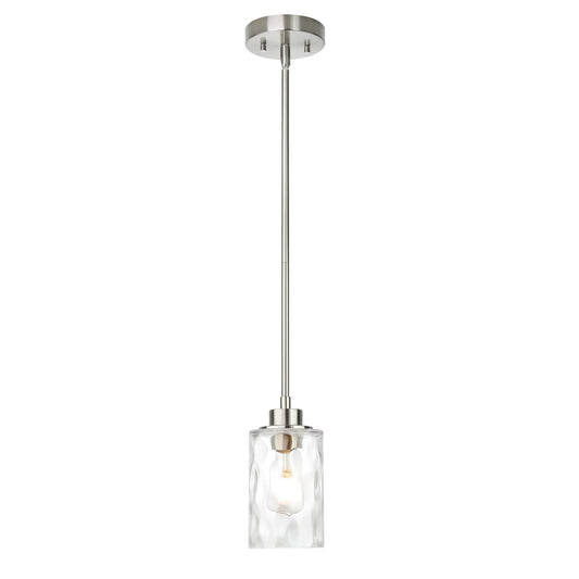 Modern Mini Pendant Light with Clear Hammered Glass Shade, Brushed Nickel XB-P1227-BN