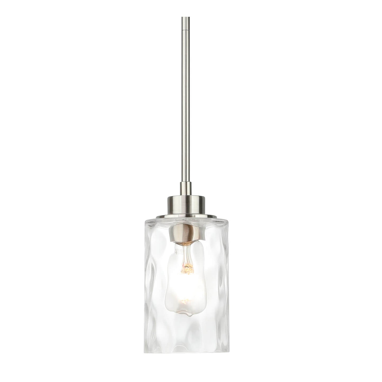 Modern Mini Pendant Light with Clear Hammered Glass Shade, Brushed Nickel XB-P1227-BN