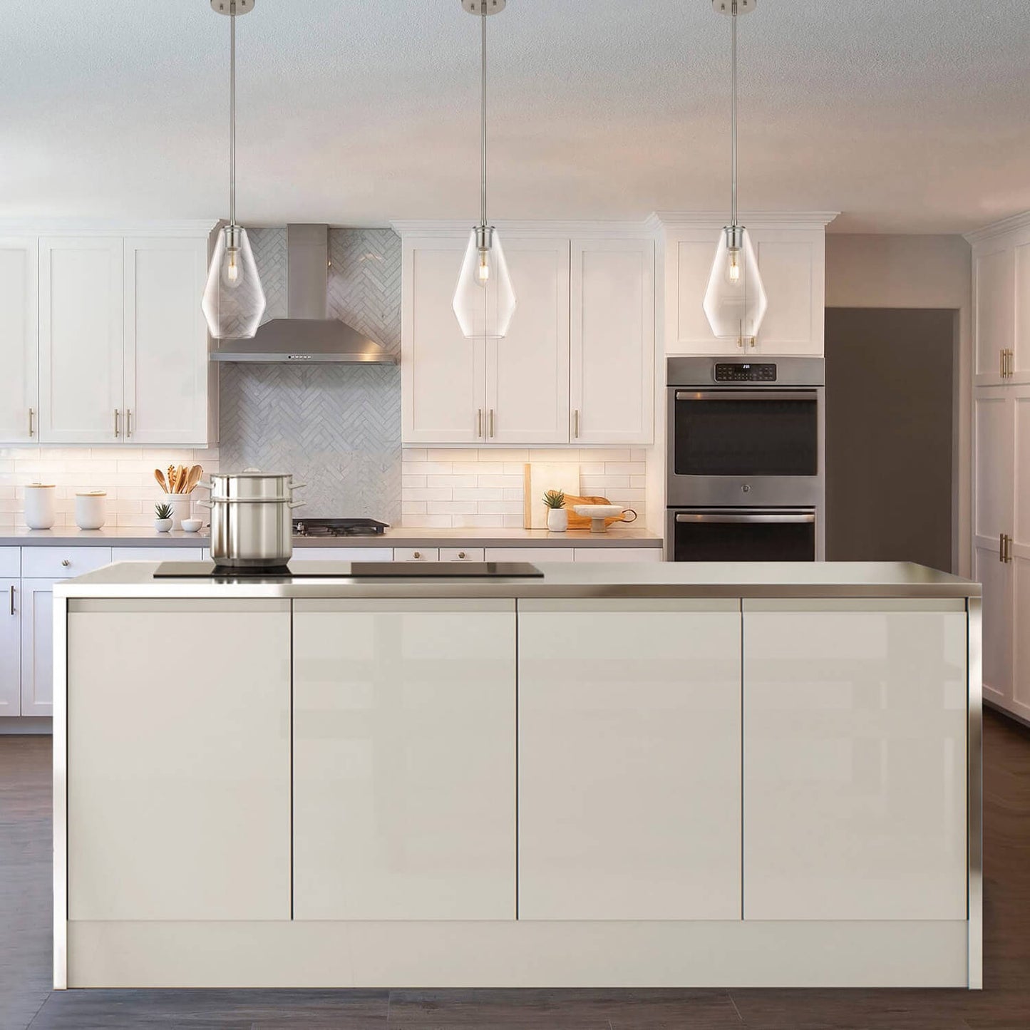 Modern Glass Pendant Light Fixture - Brushed Nickel Kitchen Ceiling Light XB-P1228-BN