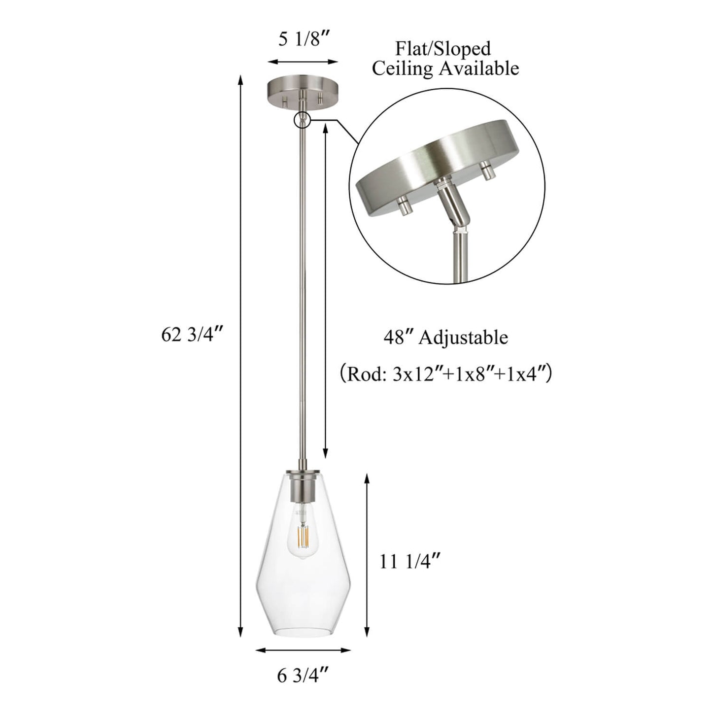 Modern Glass Pendant Light Fixture - Brushed Nickel Kitchen Ceiling Light XB-P1228-BN