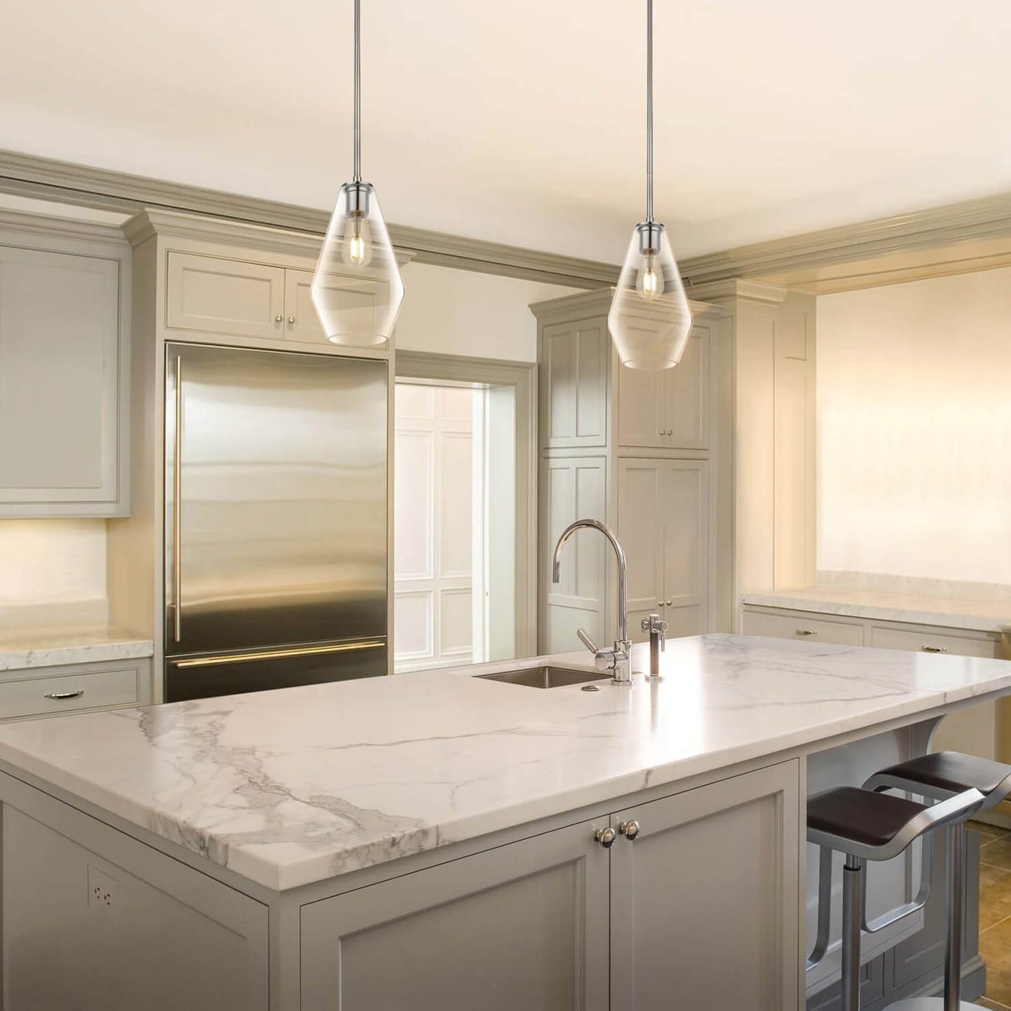 Modern Glass Pendant Light Fixture - Brushed Nickel Kitchen Ceiling Light XB-P1228-BN