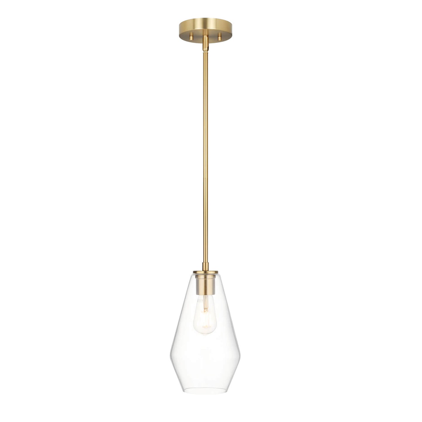 Glass Pendant Light, Brushed Brass, Clear Glass Shade, Kitchen Island Hanging Fixture XB-P1228-BS